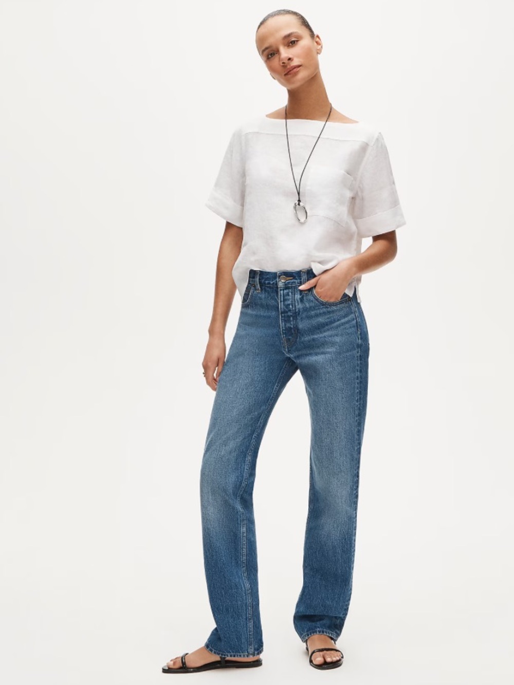 J. Crew Boatneck tee in linen - White Linen Pocket Tee - Picture 2 of 7